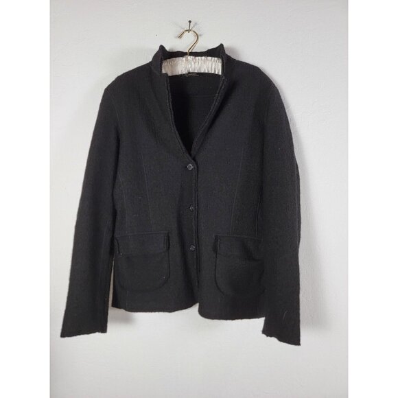 Alpha Massimo Rebecchi Womens Wool Cardigan Sweater Jacket Size 46 Black Buttons - Picture 1 of 8